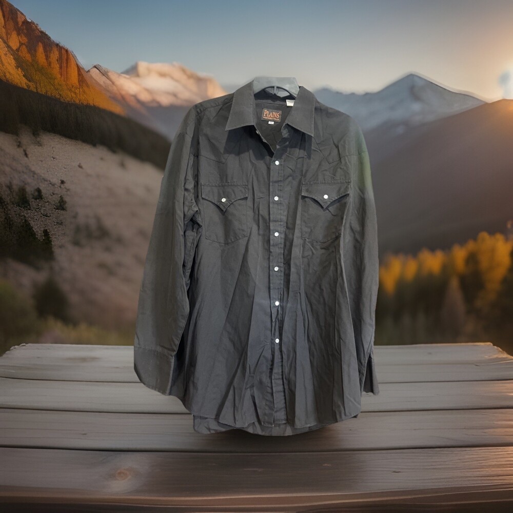 Ely Plains Mens Western Shirt Size XL Black Vintage Pearl Snap Long Sleeve Ranch